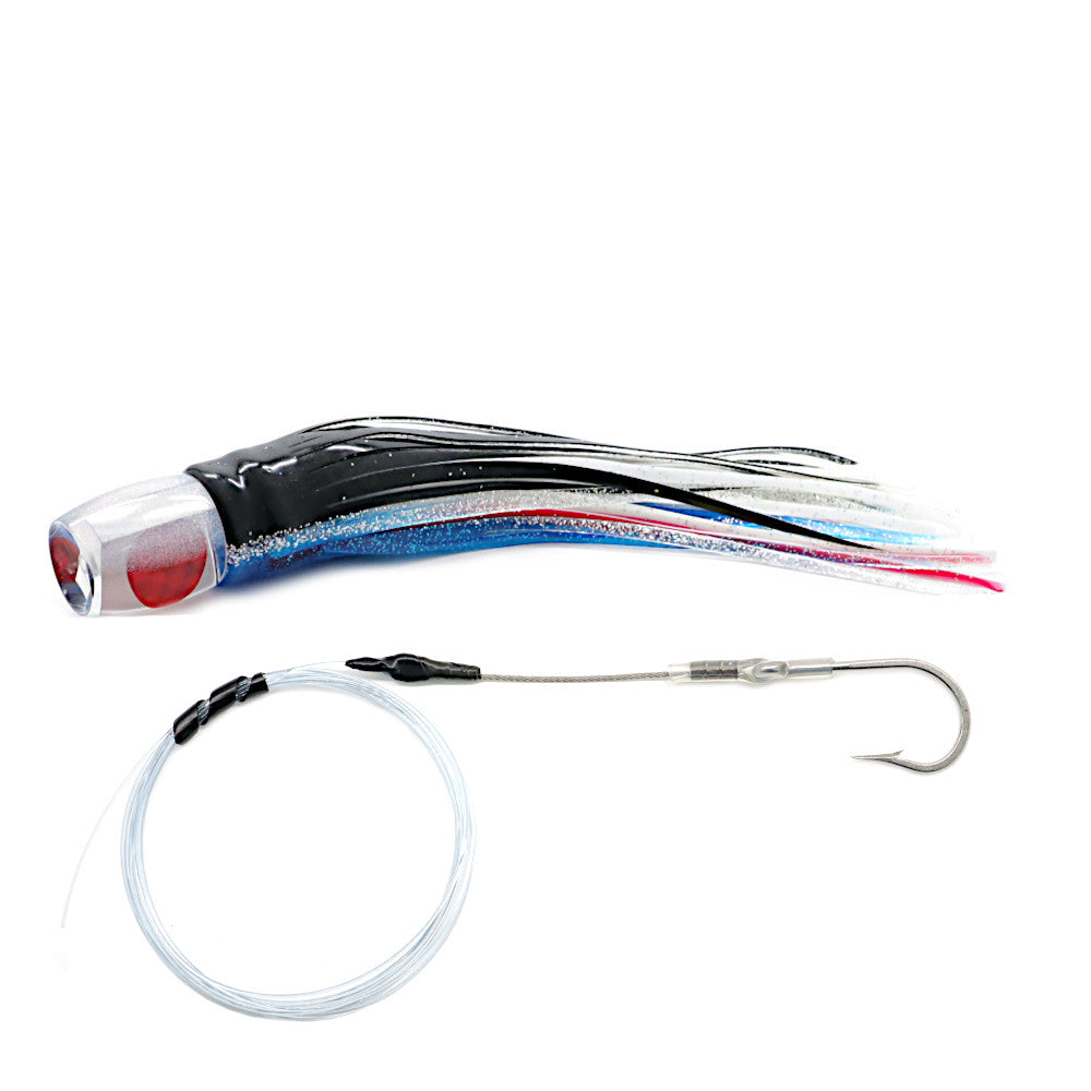 Epic Cup Face Trolling Lure Rigged Black Blue Silver Flash