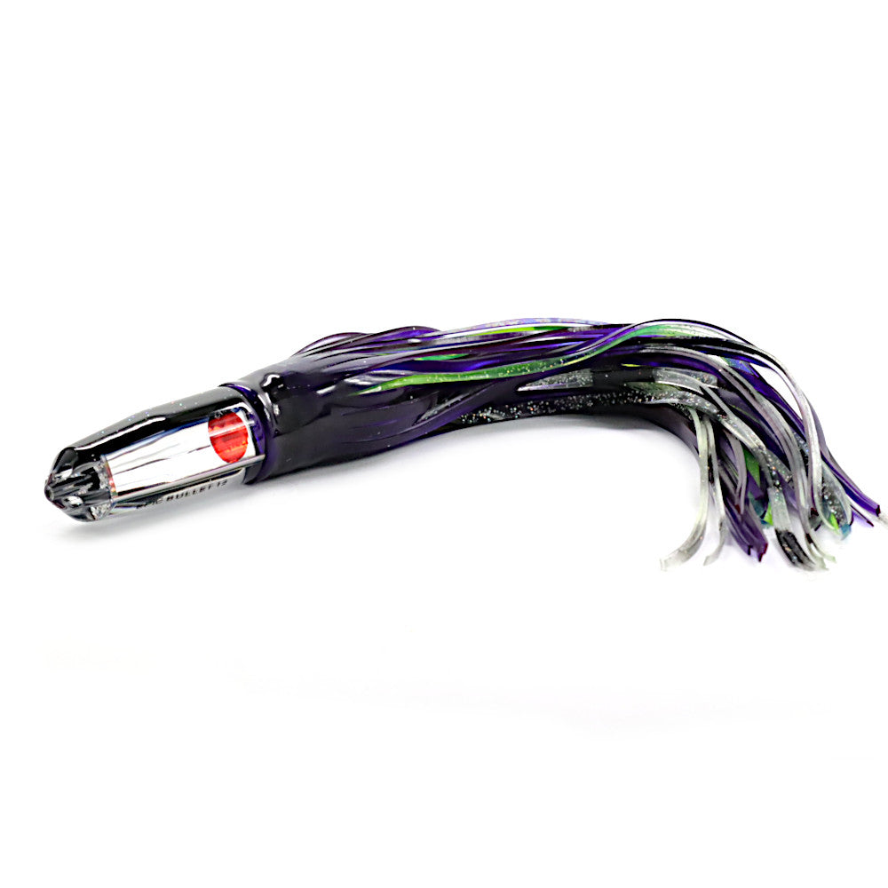 Epic Wahoo Bullet Trolling Lure Black Mirror Series purple green unrigged