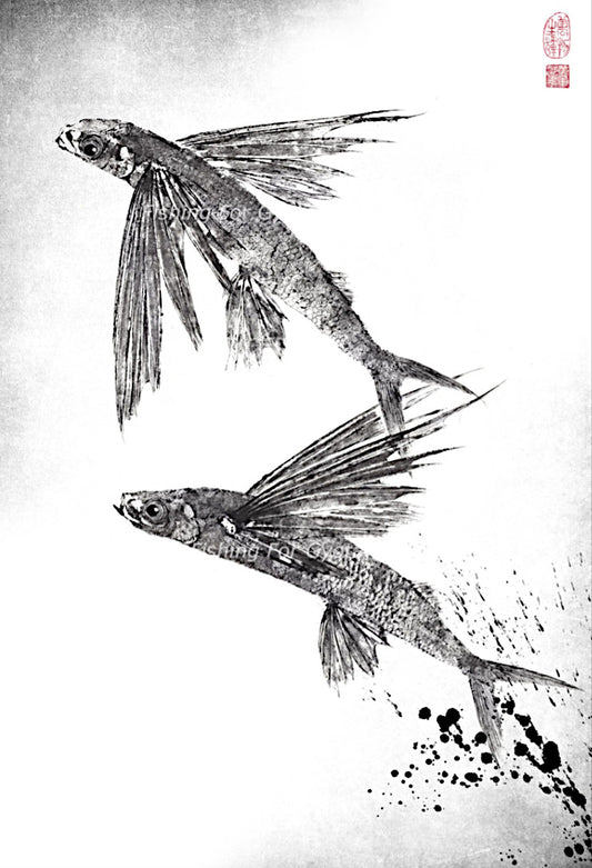Dwight Hwang Pair Flying Fish Giclee Print Gyotaku