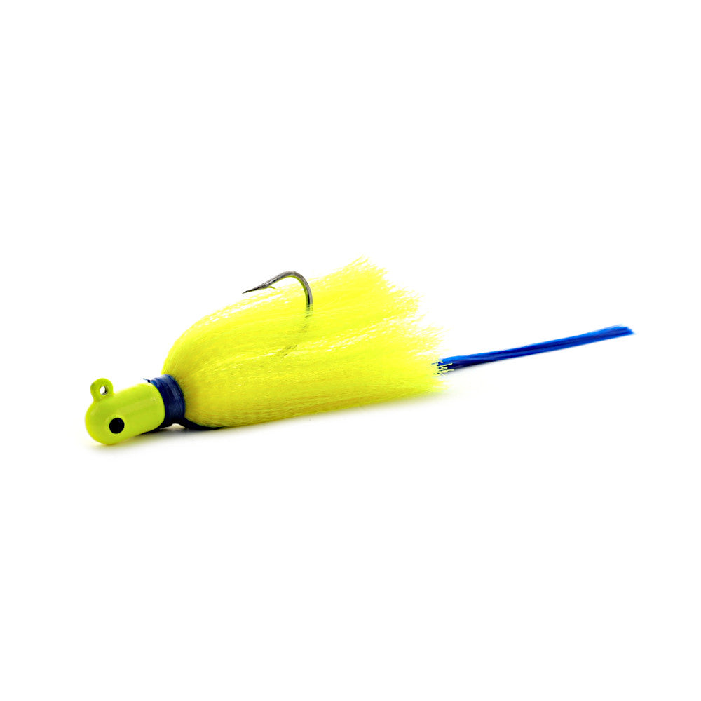 R and R Flarehawk Bucktail Jig Chartreuse Blue