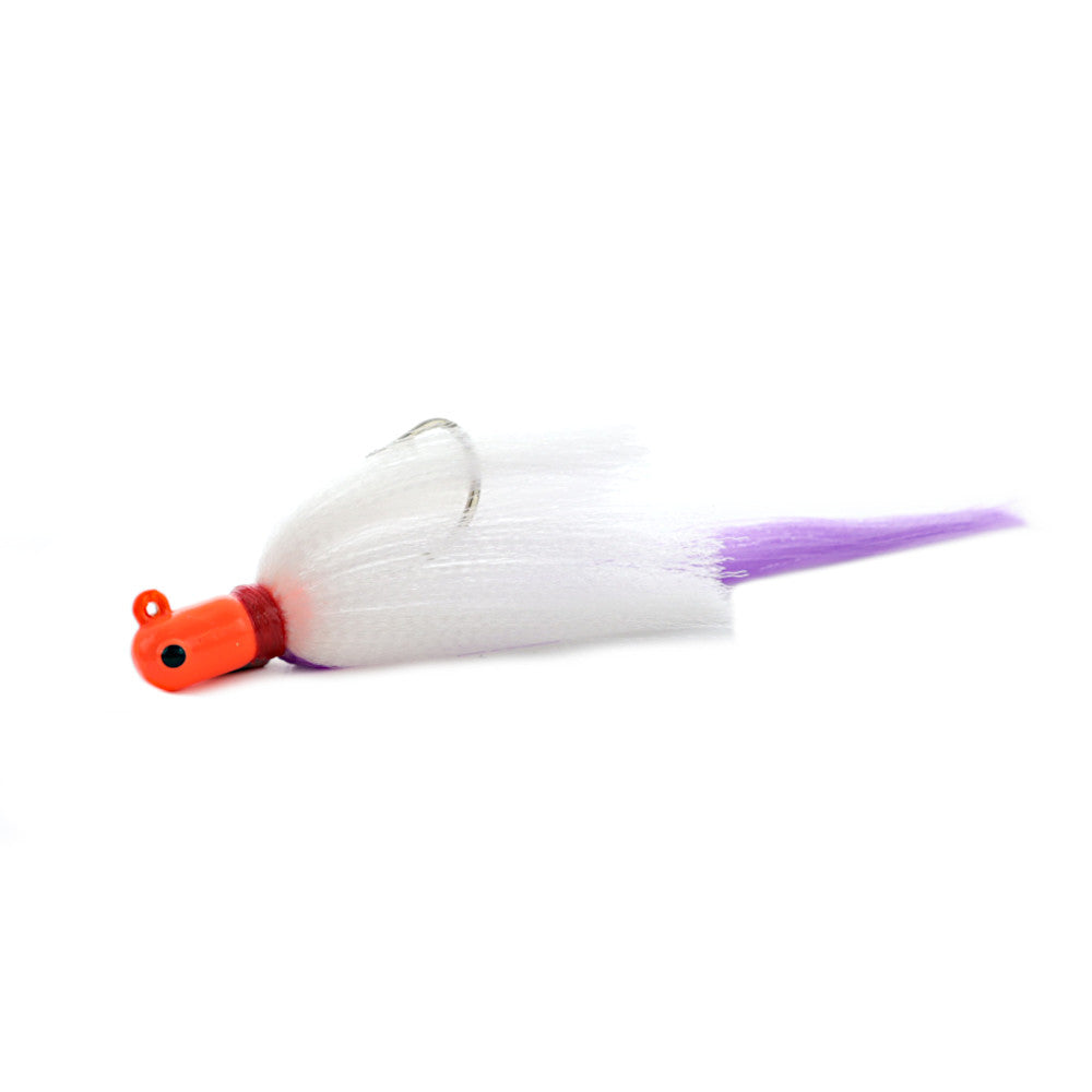 R and R Flarehawk Bucktail Jig Orange White Purple