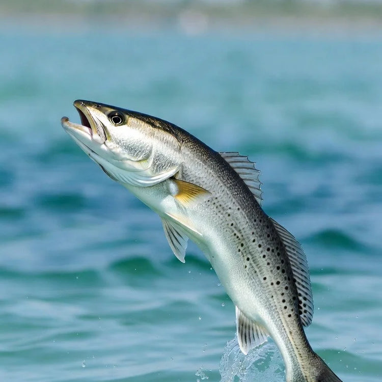 Speckled trout jumping out of inshore saltwater
