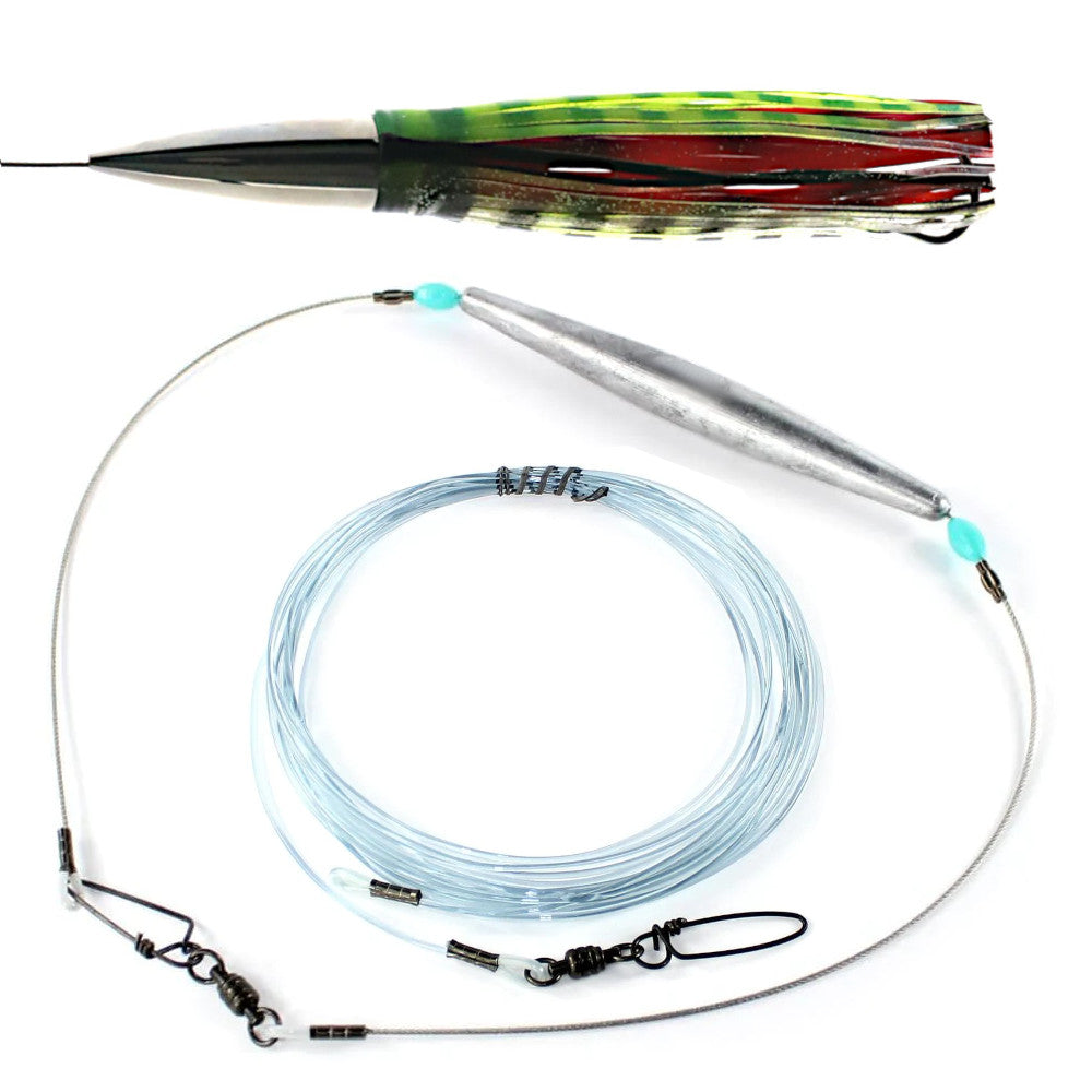 Stainless steel wahoo trolling lure kit red green