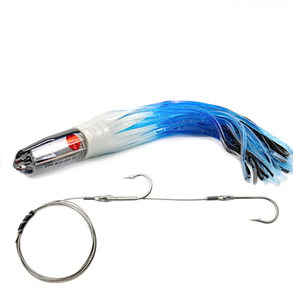 Epic black mirror series wahoo lures black white blue rigged