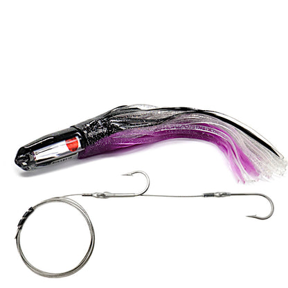 epic wahoo bullet trolling lure black mirror series black purple clear rigged